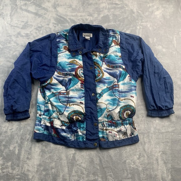 Vintage Jackets & Blazers - Vintage 90s Lavon Petites WindBreaker Womens Petite Small Nautical Colorful